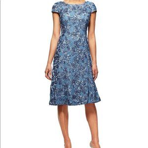 Mother of the Bride Blue Rosette Formal Dress 14W